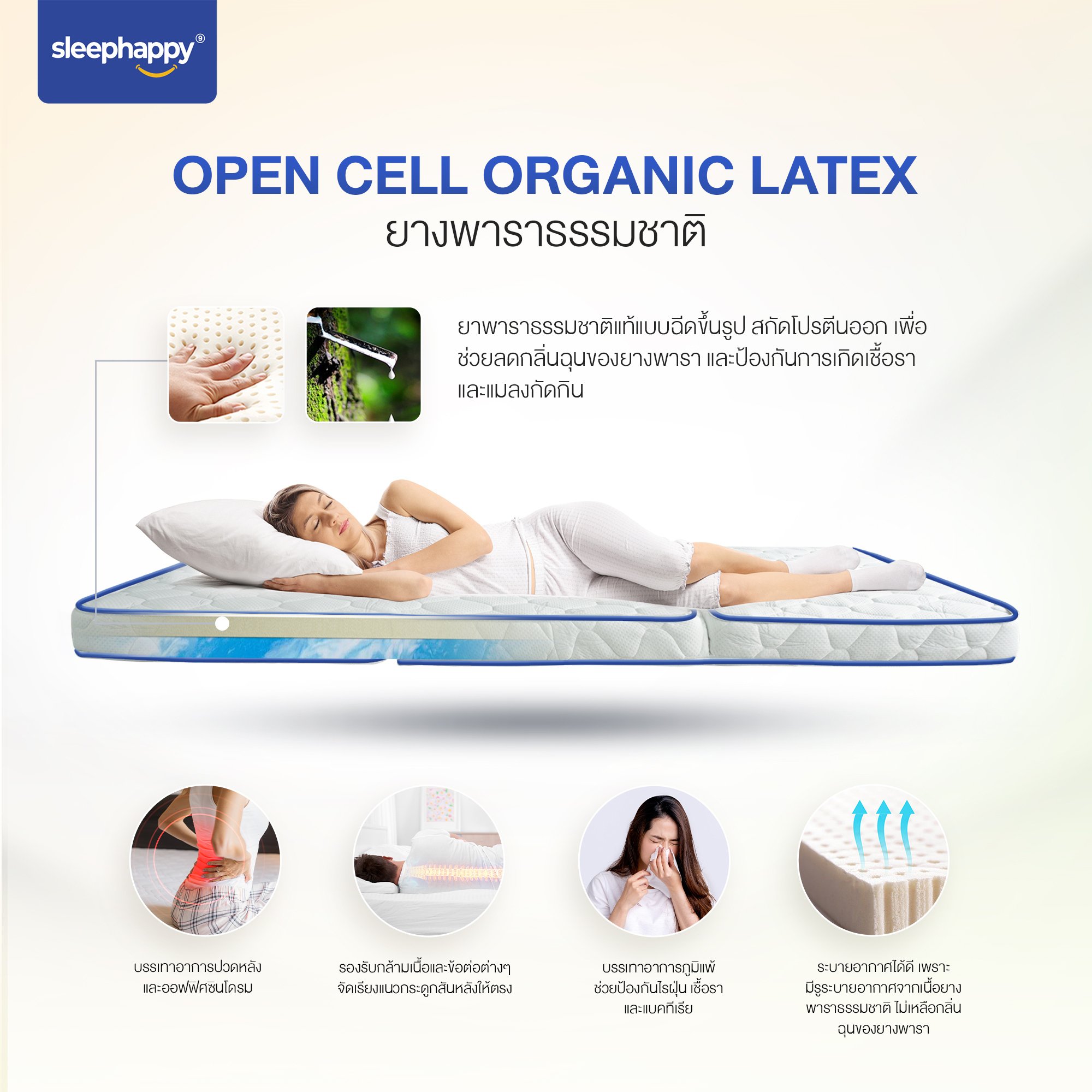 แผ่นรองนอน 3 ฟุต SLEEPHAPPY 3 FOLD LATEX TOPPER_5
